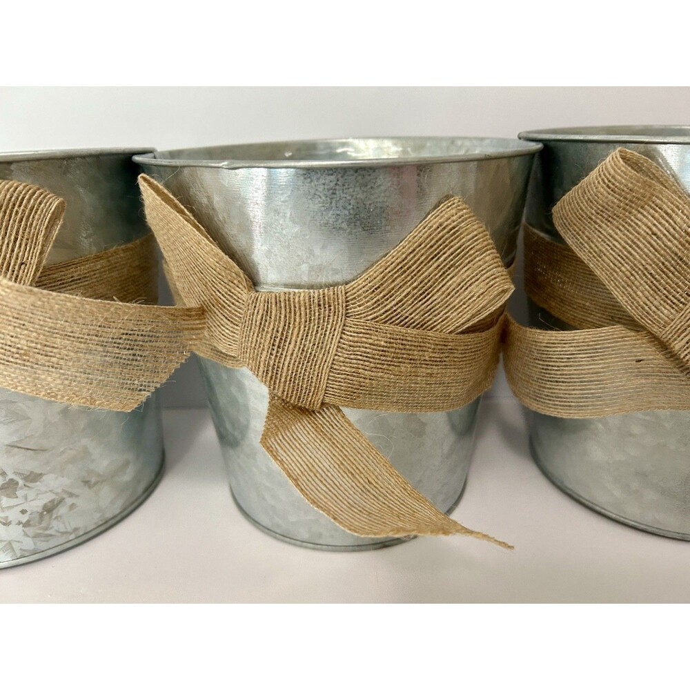 Better Home & Gardens 7" Galvanized Tin Bucket with a Ribbon Set of 3